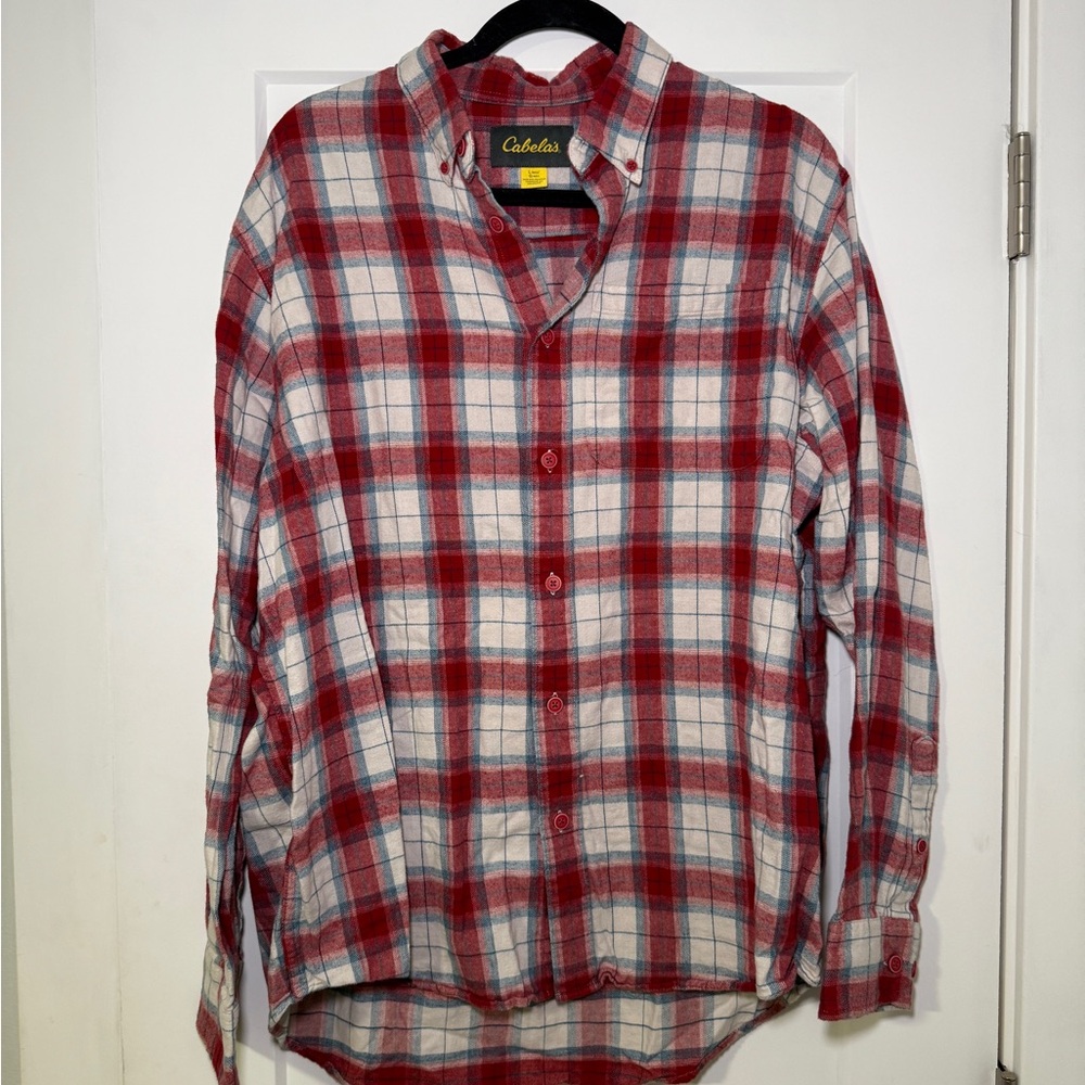 Cabela's Red and White Plaid Casual Shirt